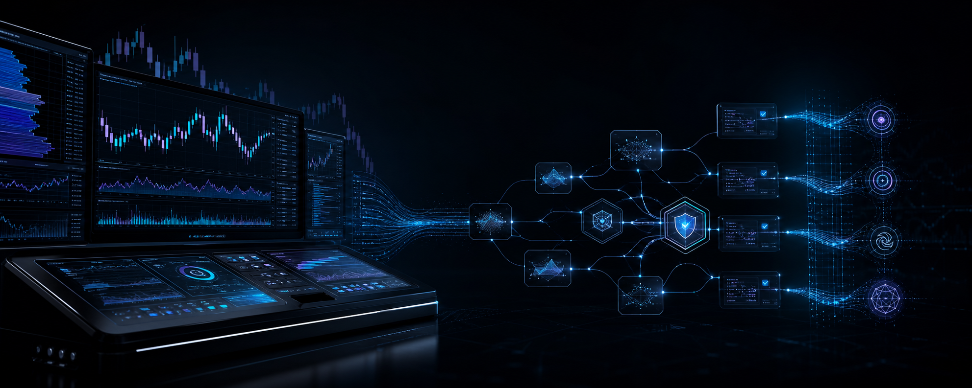 Futuristic Novex trader system visualization